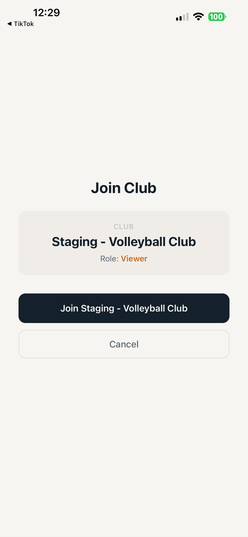 Invite Accept screen showing club name and Streamer role