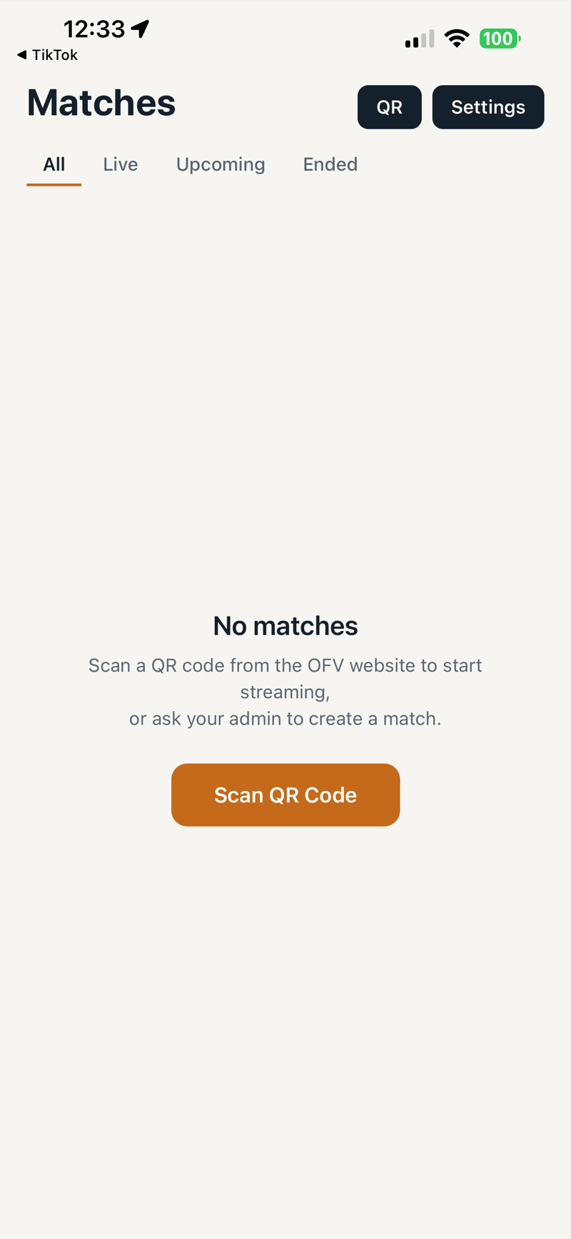 Match List screen after joining a club